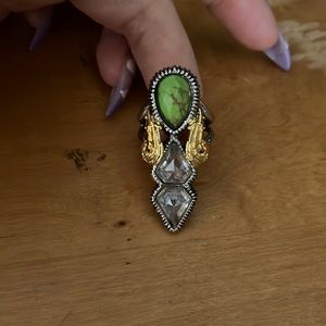 Alexis Bittar Natural Stone silver ring with gold accents